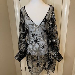NWOT For Love And Lemons Star Dust  Silver Sequin Dress Over Dress SZ Large